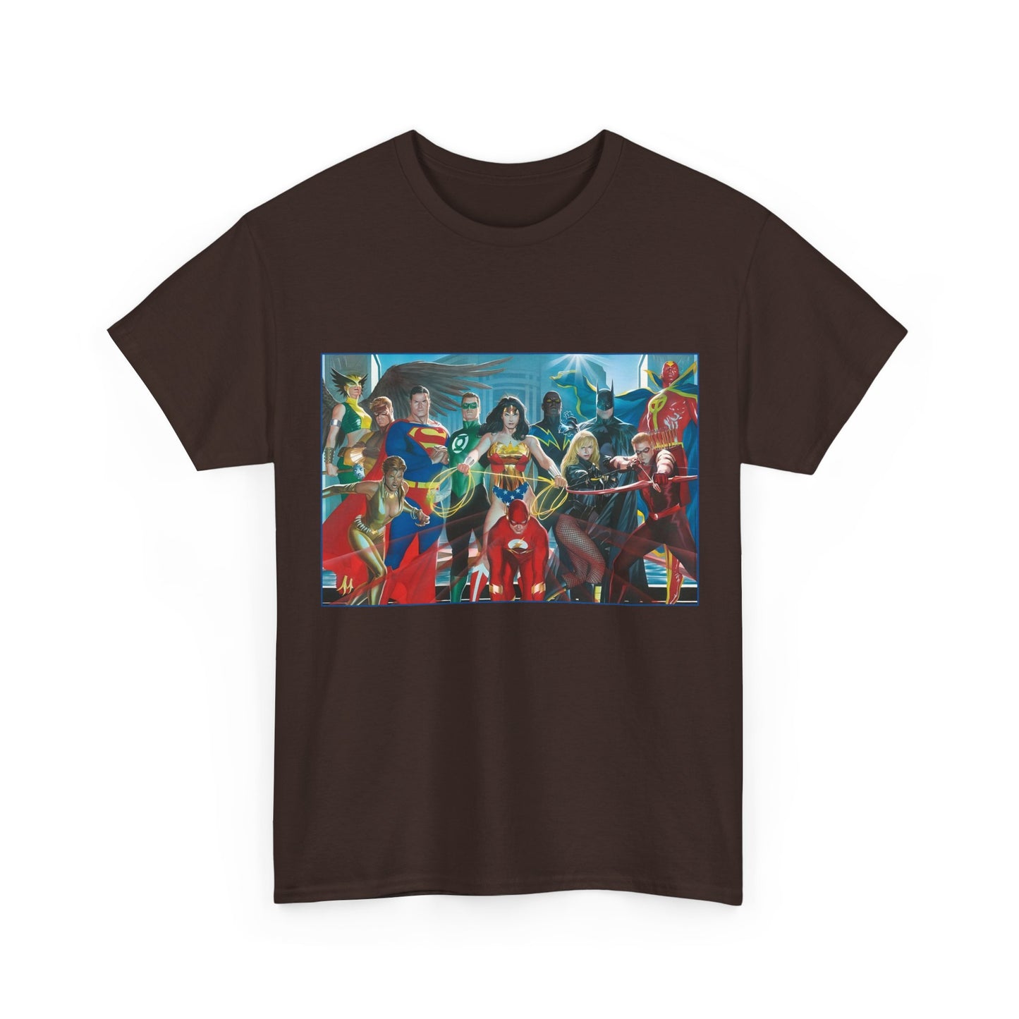 Justice League T-Shirt - Alex Ross Art - Superman, Wonder Woman, Batman, Flash, Black Canary, Vixen, Black Lightning, Green Lantern, Geo-Force, Red Tornado - DC Comics