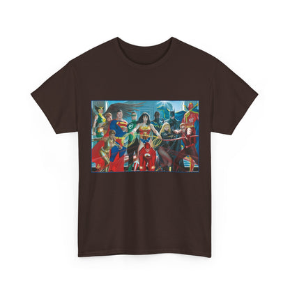 Justice League T-Shirt - Alex Ross Art - Superman, Wonder Woman, Batman, Flash, Black Canary, Vixen, Black Lightning, Green Lantern, Geo-Force, Red Tornado - DC Comics