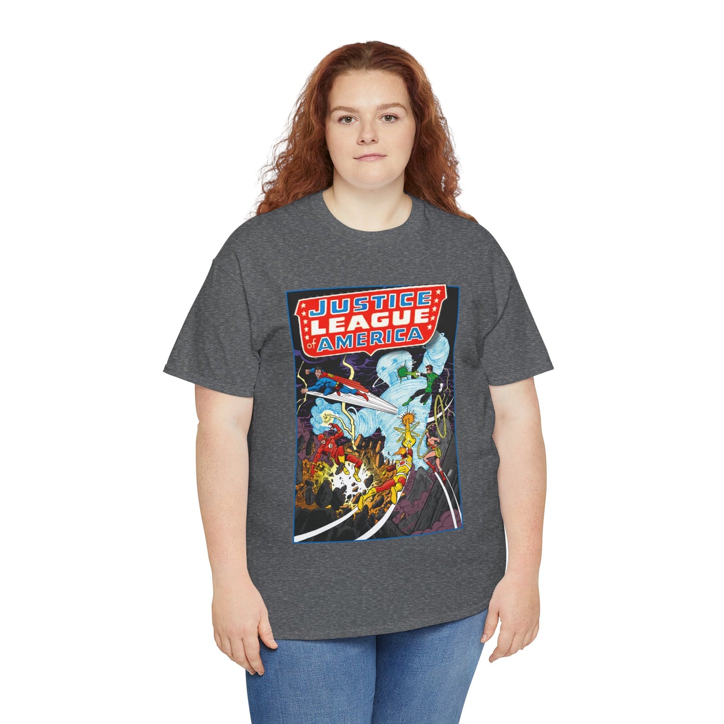 Justice League T-Shirt - George Perez Art - Tornado Tyrant - Superman, Firestorm, Flash, Wonder Woman, Green Lantern - DC Comics
