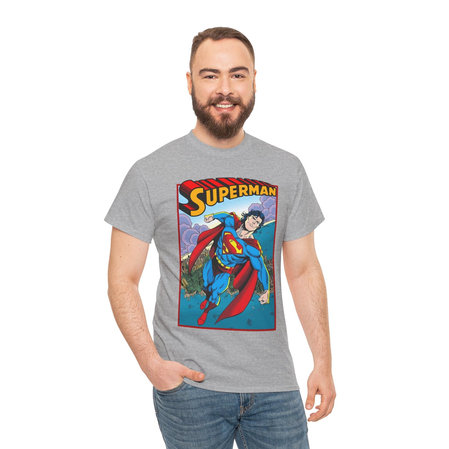 Superman T-Shirt - Tom Grummett Art - DC Comics - Metropolis, Man of Steel Flying Through the Sky - Post-Reign of the Supermen Storyline Artwork