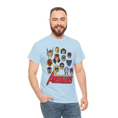 Avengers T-Shirt - John Byrne Art - Captain America, Scarlet Witch, Iron Man, Thor, Vision, Hawkeye, Wonder Man - Marvel Comics