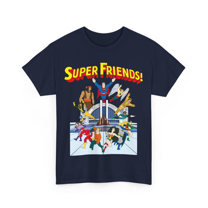 Super Friends T-Shirt - DC Hanna-Barbera - Superman, Wonder Woman, Black Vulcan, Batman, The Wonder Twins, Apache Chief, Hall of Justice