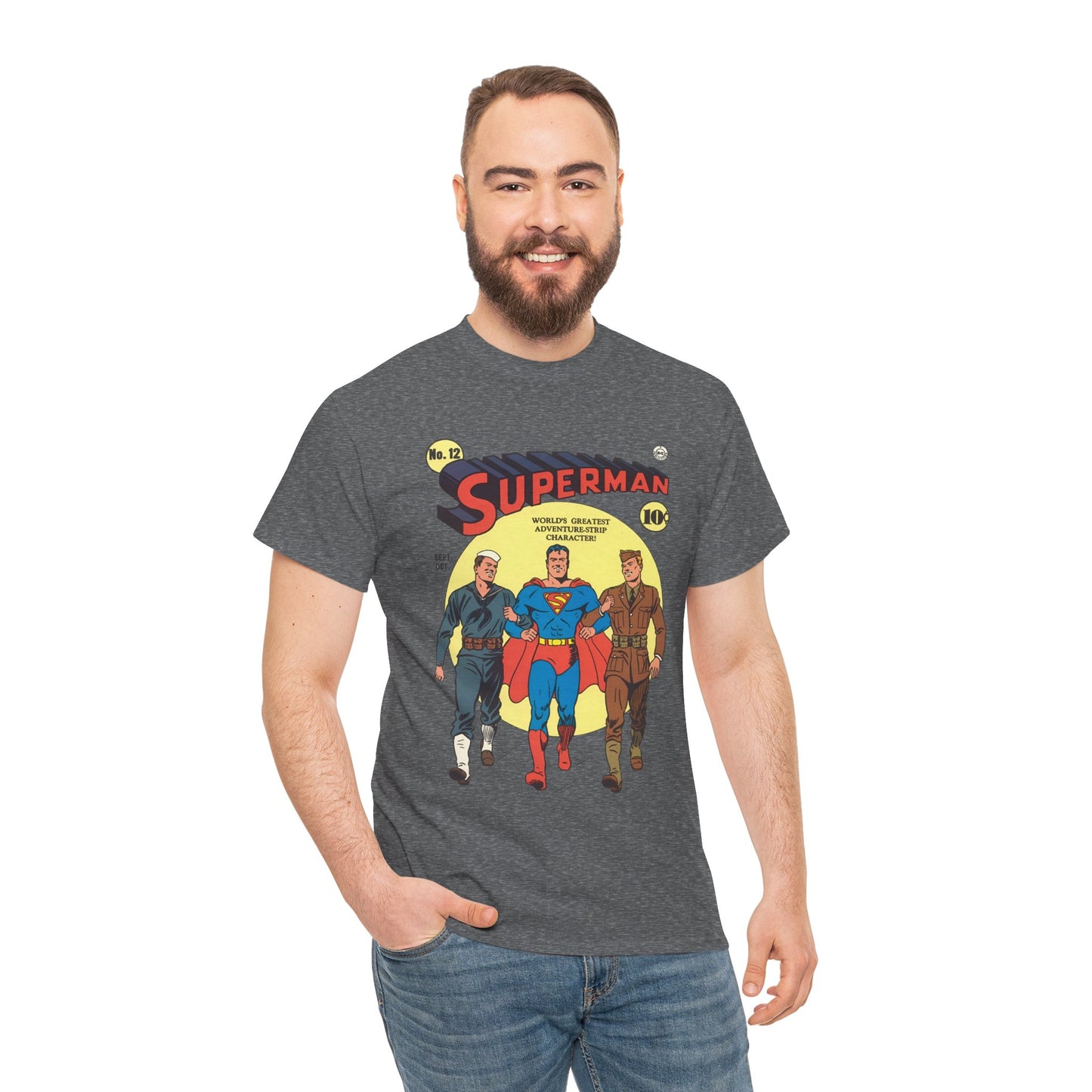 Superman T-Shirt - #12 Cover Art - Golden Age Classic - WWII Support - Iconic Image - DC Comics