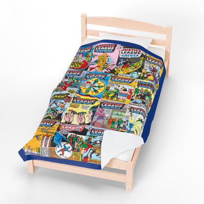 Justice League of America Plush Blanket 60x80" - Classic Silver Age DC Comics Art - Superman, Wonder Woman, Batman, Flash, Green Lantern - JLA