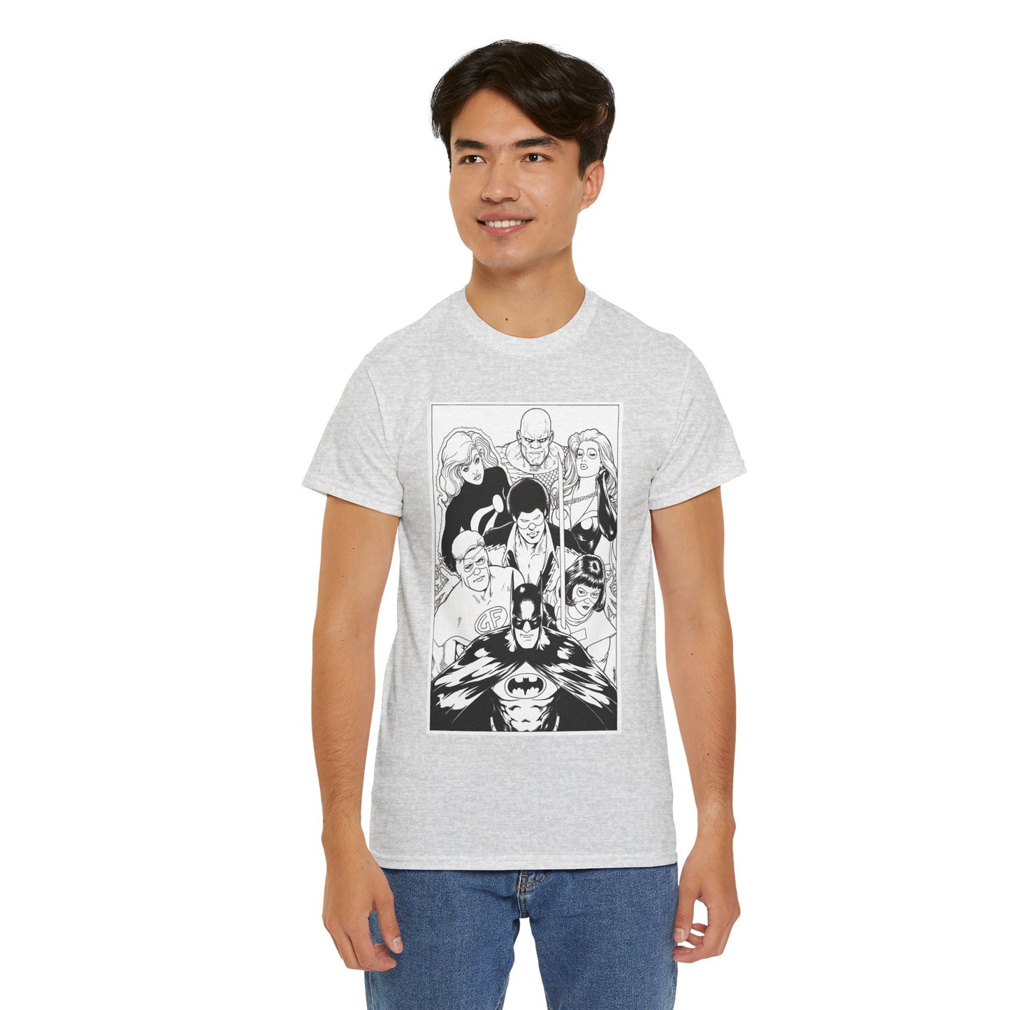 Batman & the Outsiders T-Shirt - Kevin Maguire Art - Black & White - Black Lightning, Metamorpho, Halo, Looker, Katana, Geo-Force - DC Comics