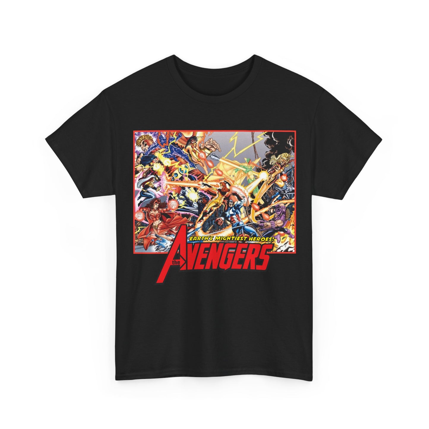 Avengers Vs Thunderbolts T-Shirt - George Perez Art - Captain America, Iron Man, Wonder Man, Scarlet Witch, Hawkeye, Citizen V, MACH-1, Techno, Atlas, Songbird - Marvel Comics