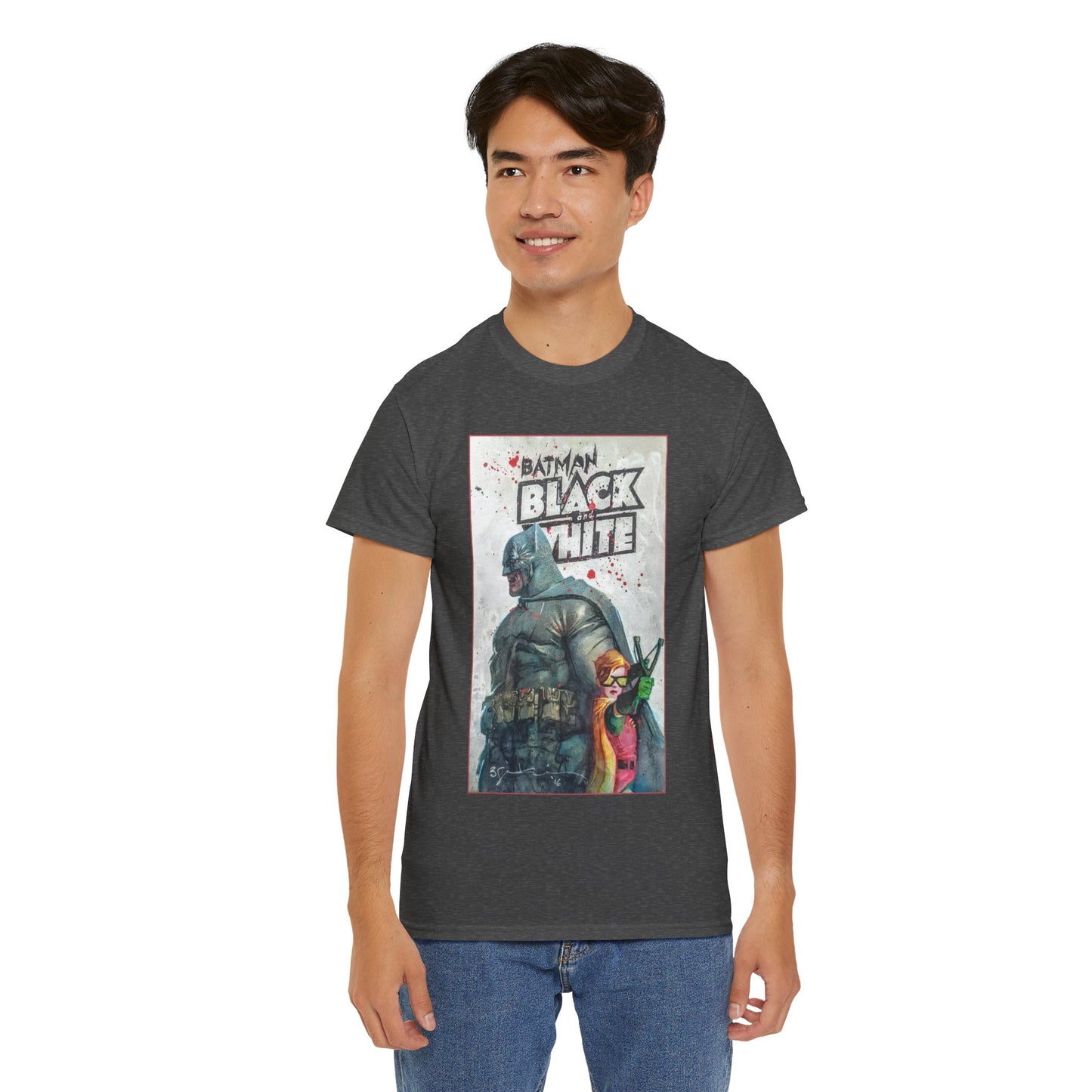 Batman: Black & White T-Shirt - Bill Sienkiewicz Art - Dark Knight Returns - Batman & Robin (Carrie Kelley) - DC Comics