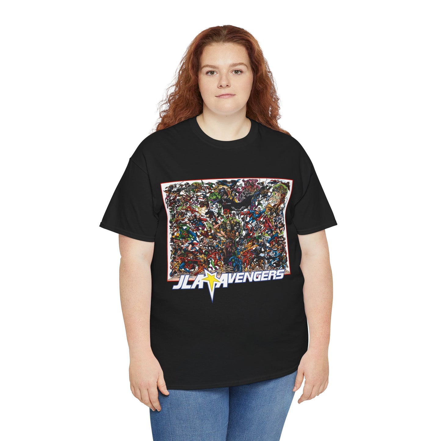 JLA Vs Avengers T-Shirt - Stunning, Classic George Perez Art - DC & Marvel 200s Crossover - Superman, Thor, Wonder Woman, Captain America, Flash, Black Panther, Iron Man, Batman