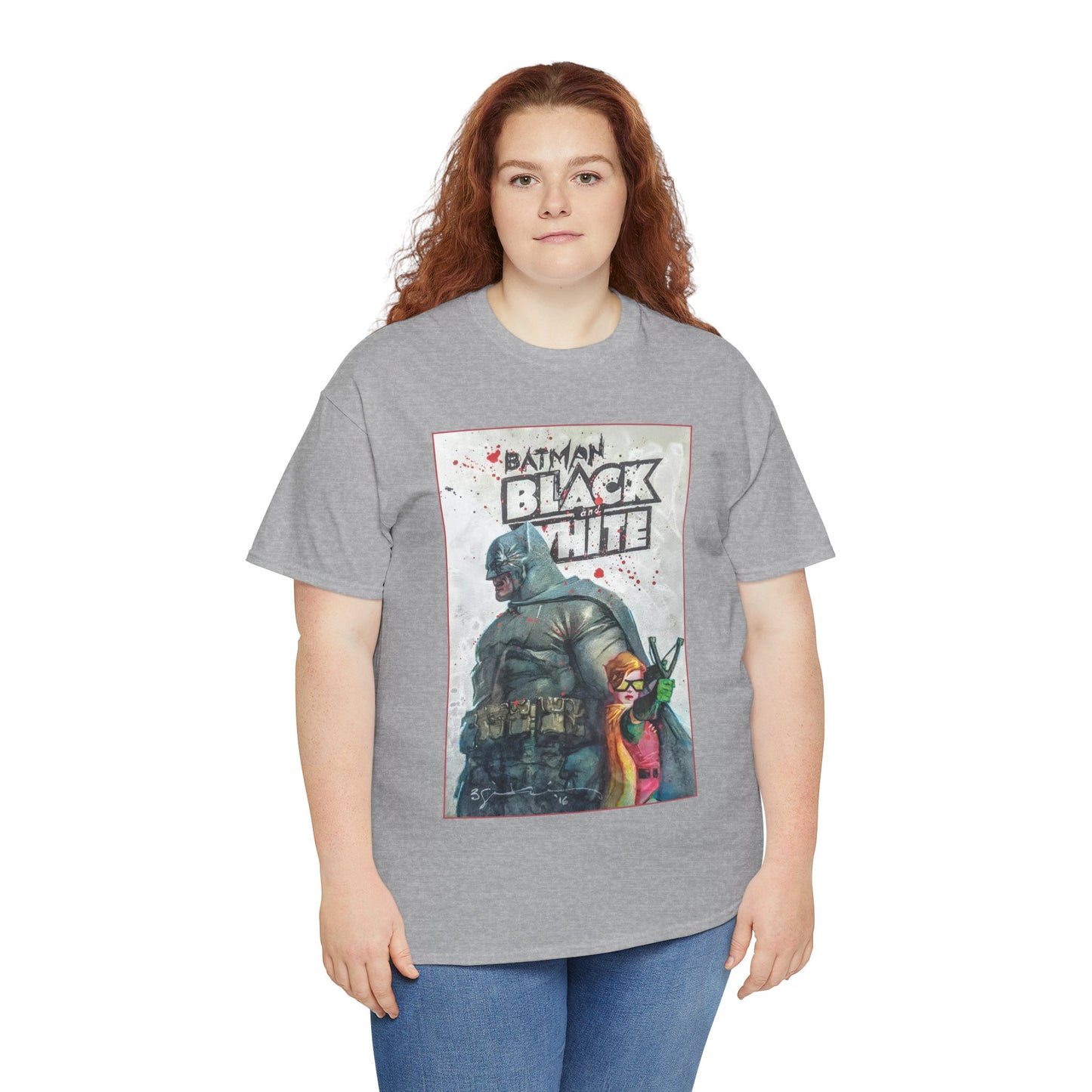 Batman: Black & White T-Shirt - Bill Sienkiewicz Art - Dark Knight Returns - Batman & Robin (Carrie Kelley) - DC Comics