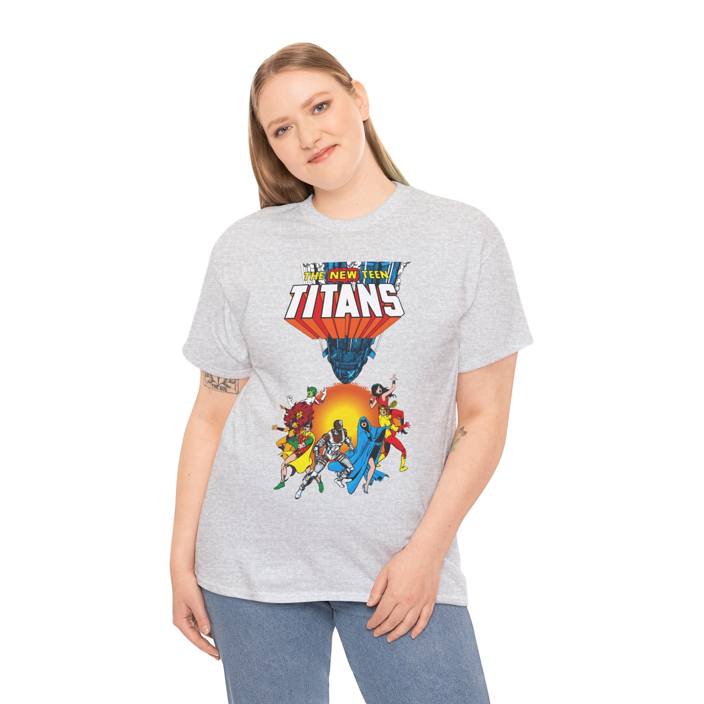 New Teen Titans T-Shirt - George Perez Art - Robin, Wonder Girl, Cyborg, Raven, Starfire, Kid Flash - #10 Cover Art - DC Comics