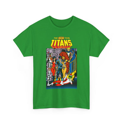 New Teen Titans T-Shirt - George Perez Art - Nightwing, Cyborg, Raven, Starfire, Wonder Girl, Changeling, Jericho - Titans Tower - DC Comics