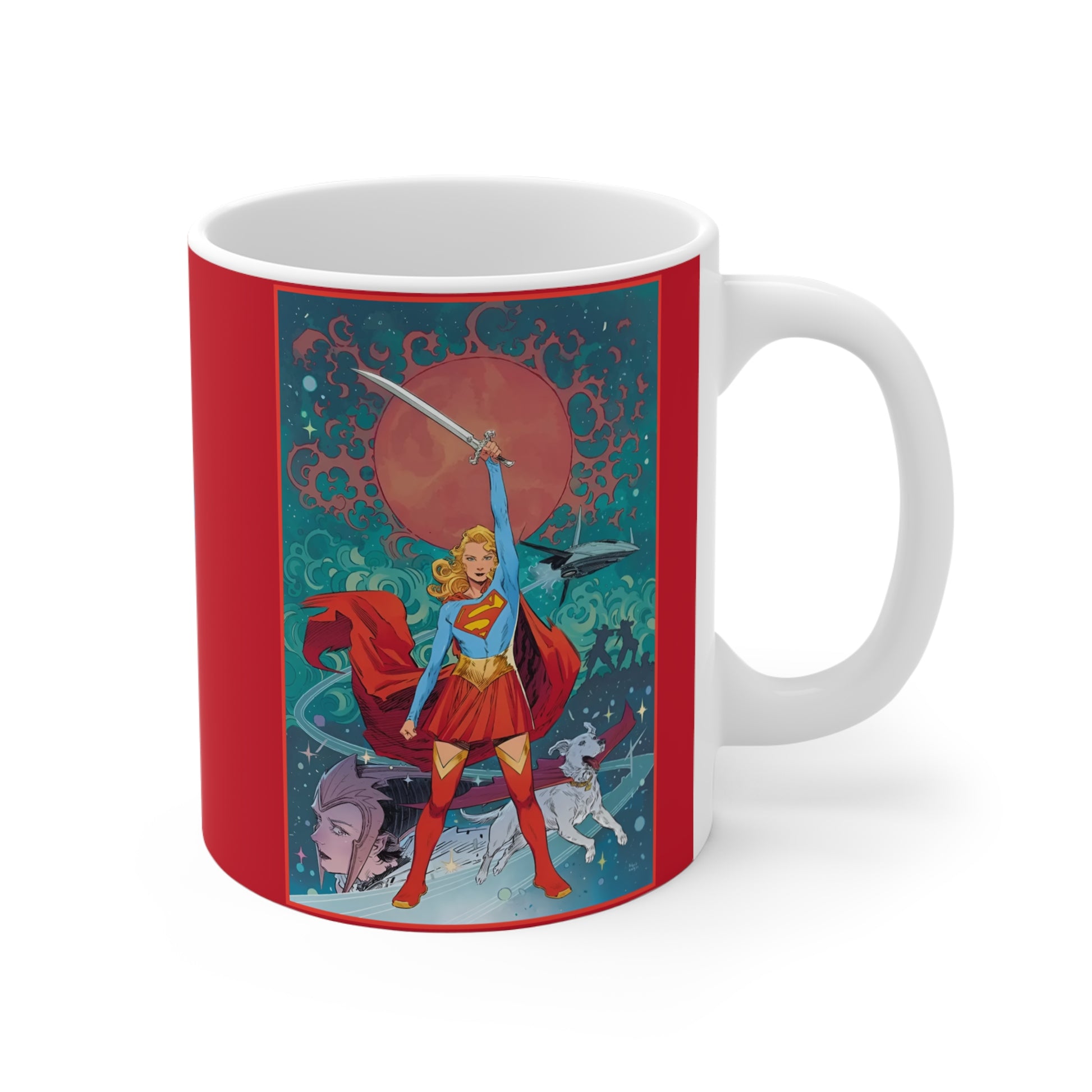 Mug with a Supergirl design on a red background