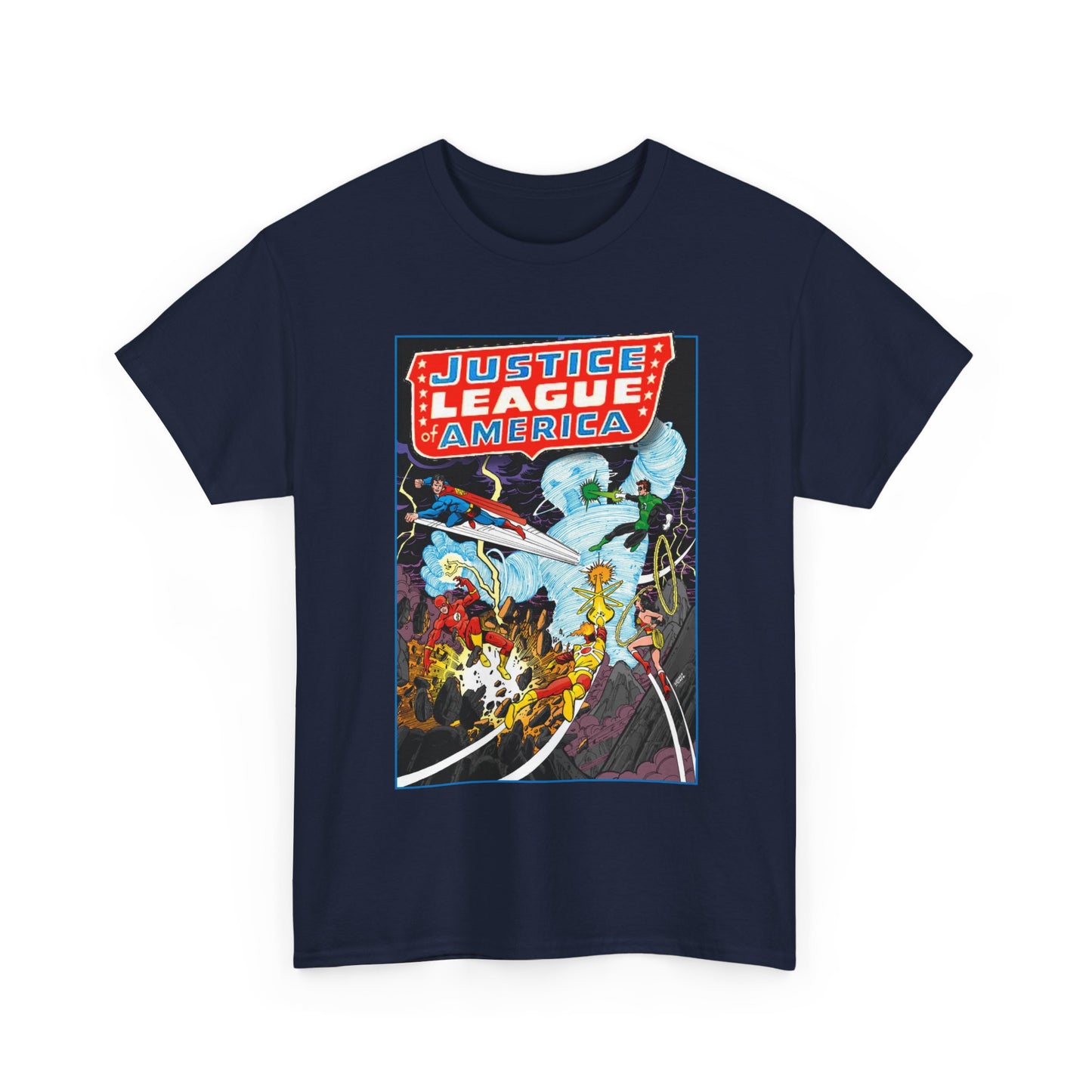 Justice League T-Shirt - George Perez Art - Tornado Tyrant - Superman, Firestorm, Flash, Wonder Woman, Green Lantern - DC Comics
