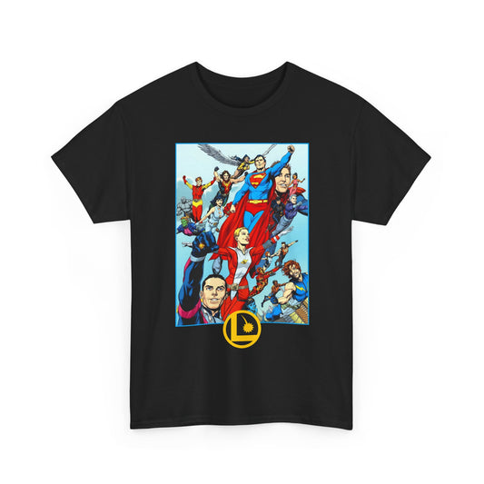 Legion of Super-Heroes T-Shirt - Gary Frank Art - Superman, Saturn Girl, Cosmic Boy, Dawnstar, Brainiac 5, Phantom Girl, Wildfire, Blok, Lightning Lad, Timber Wolf - LOSH - DC Comics
