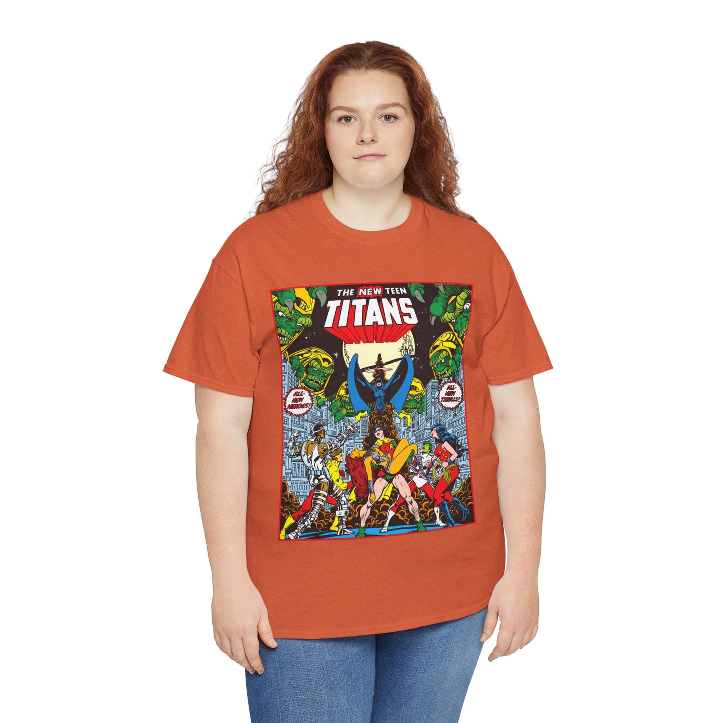New Teen Titans T-Shirt - George Perez Art - #1 Splash Page - Robin, Starfire, Wonder Girl, Cyborg, Raven, Changeling, Kid Flash - DC Comics