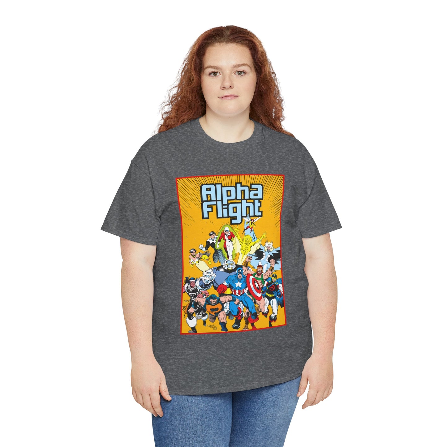 Alpha Flight T-Shirt - Mike Mignola Art - Northstar, Aurora, Snowbird, Shaman, Puck - Avengers: Captain America, Captain Marvel, Hercules, Black Knight - Marvel Comics