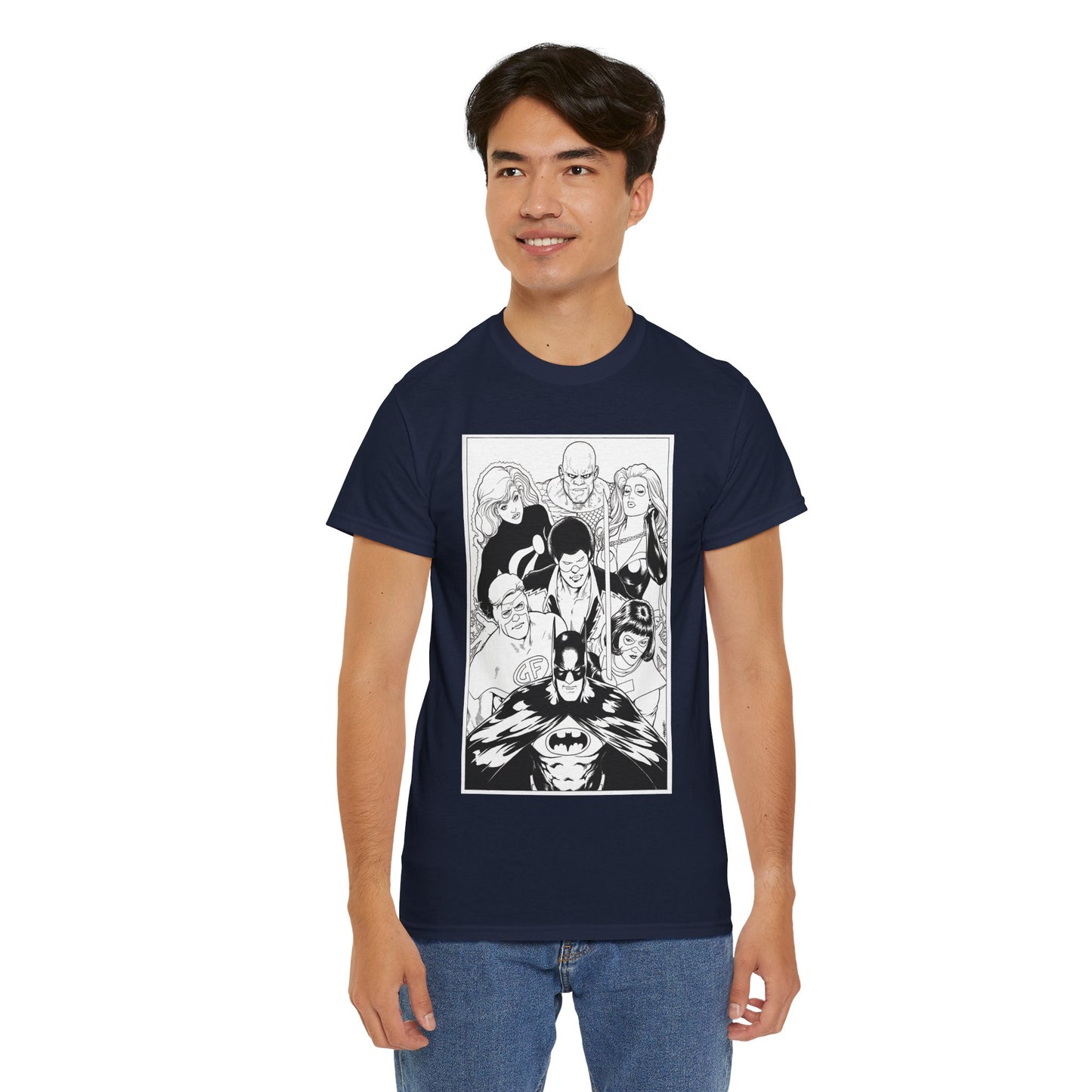 Batman & the Outsiders T-Shirt - Kevin Maguire Art - Black & White - Black Lightning, Metamorpho, Halo, Looker, Katana, Geo-Force - DC Comics