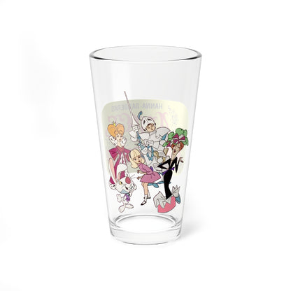 Alice in Wonderland Pint Glass, 16oz - Hanna-Barbera Cartoon 1960s Musical TV Movie - What's a Nice Kid like You Doing in a Place like This? - White Rabbit, Queen of Hearts