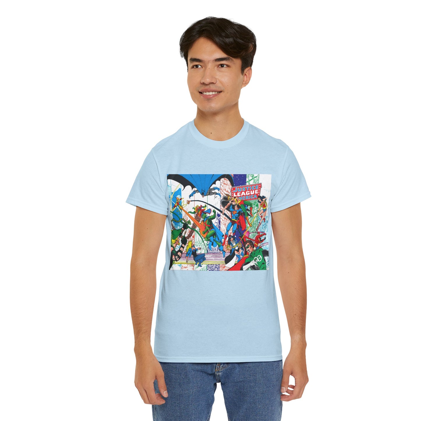 Justice League of America #200 T-Shirt - George Perez Art - Superman, Batman, Zatanna, Wonder Woman, Elongated Man, Martian Manhunter, Black Canary, Atom, Firestorm - DC Comics