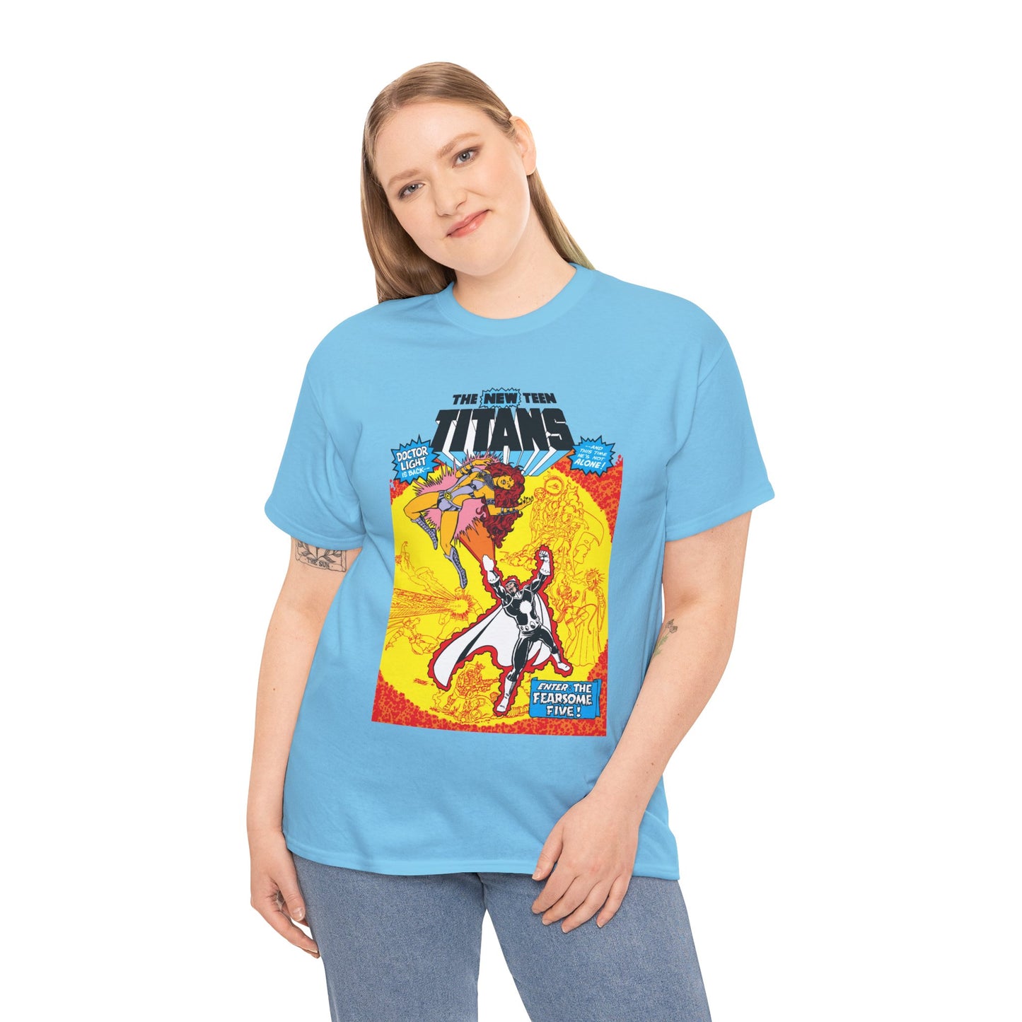 New Teen Titans T-Shirt - George Perez Art - #3 Cover Art - Dr. Light & the Fearsome Five Vs Starfire & the Teen Titans - DC Comics