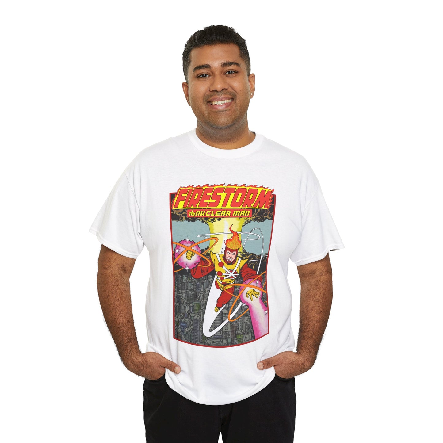 Firestorm the Nuclear Man T-Shirt - George Perez JLA Postcard Art 1980s - DC Comics - Justice League of America Member