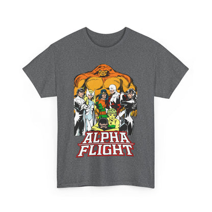 Alpha Flight T-Shirt - John Byrne Art - Northstar, Aurora, Guardian, Puck, Snowbird, Shaman, Sasquatch - Canada's Superhero Team - X-Men Connection - Marvel Comics