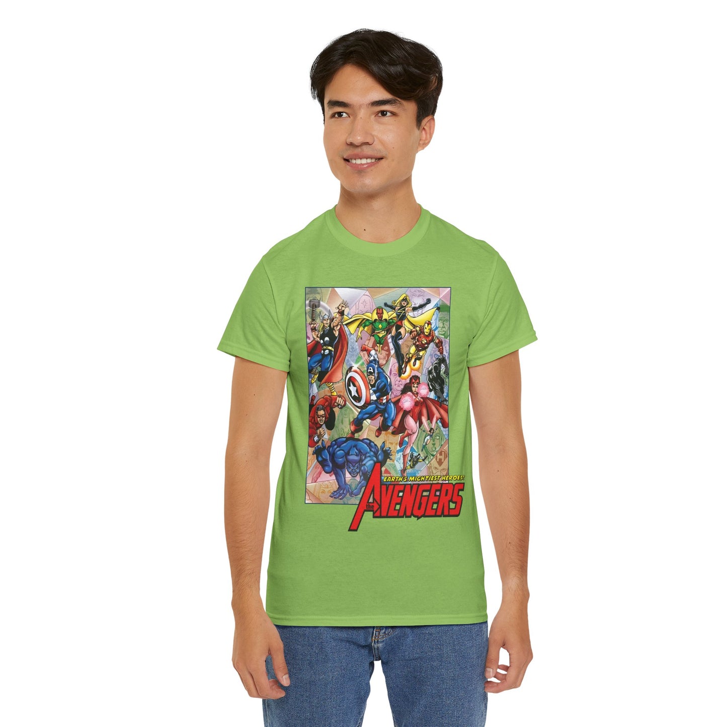 Avengers T-Shirt - George Perez Art - Captain America, Iron Man, Thor, Scarlet Witch, Black Panther, Wonder Man, Beast, Vision - Marvel Comics