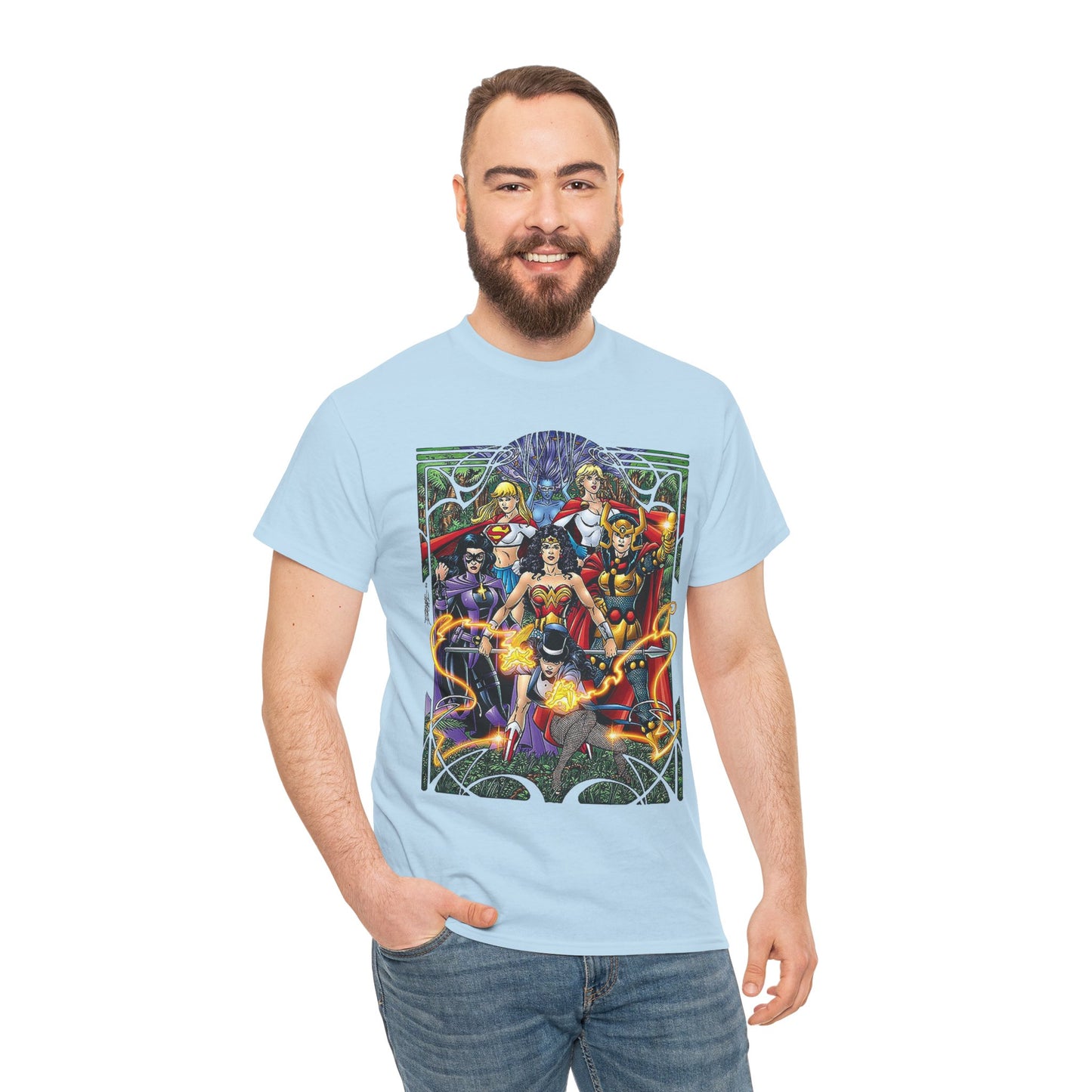 Justice League of Amazons T-Shirt - George Perez Art - Wonder Woman, Zatanna, Supergirl, Power Girl, Huntress, Big Barda - JLA - DC Comics