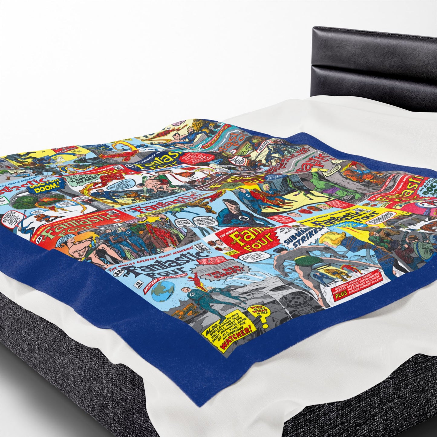 Fantastic Four Plush Blanket 60x80" - Classic Silver Age Jack Kirby Art - Mr. Fantastic, Invisible Woman, Human Torch, The Thing - Marvel Comics