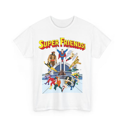 Super Friends T-Shirt - DC Hanna-Barbera - Superman, Wonder Woman, Black Vulcan, Batman, The Wonder Twins, Apache Chief, Hall of Justice