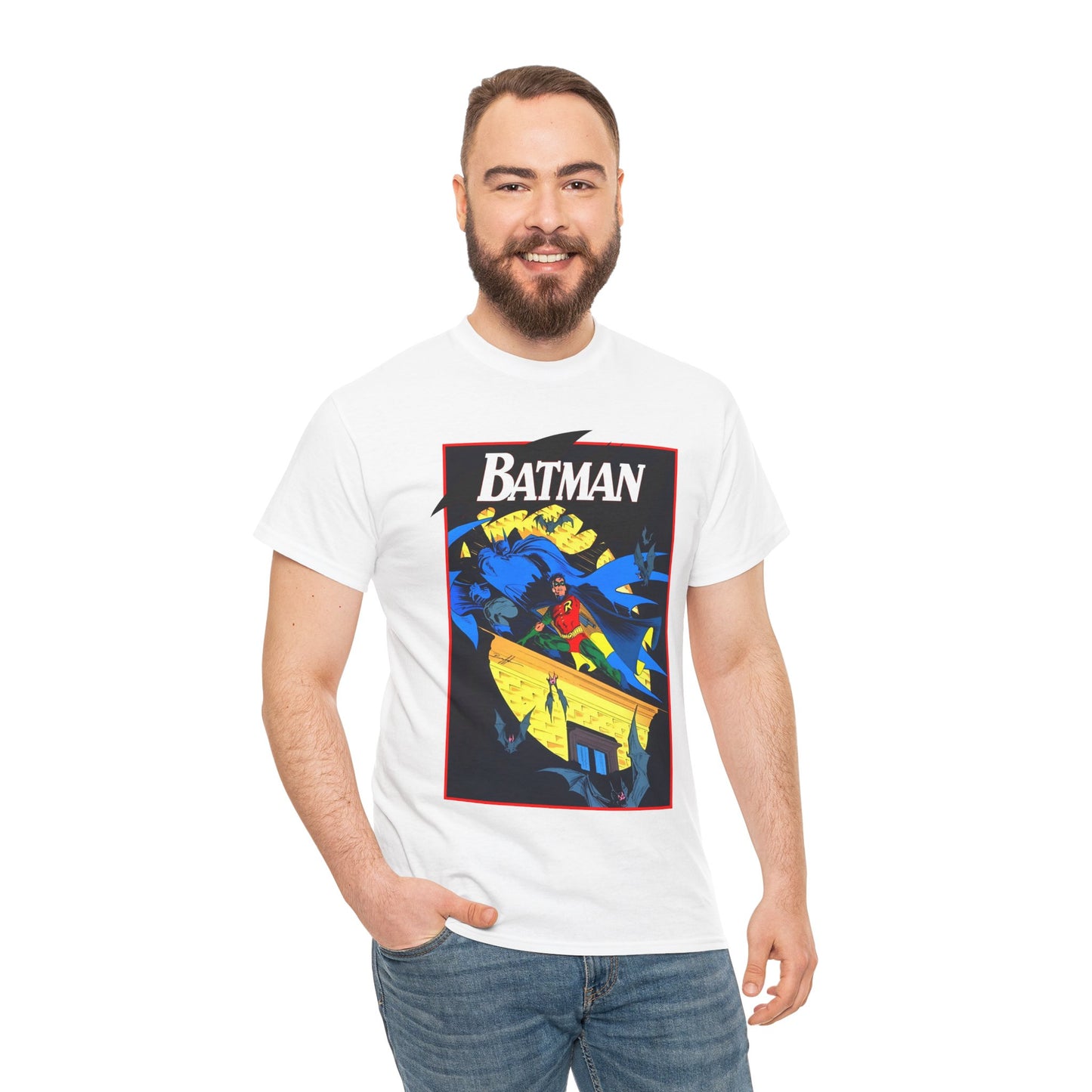 Batman & Robin T-Shirt - Norm Breyfogle Art - Surrounded by Bats in Gotham City - DC Comics
