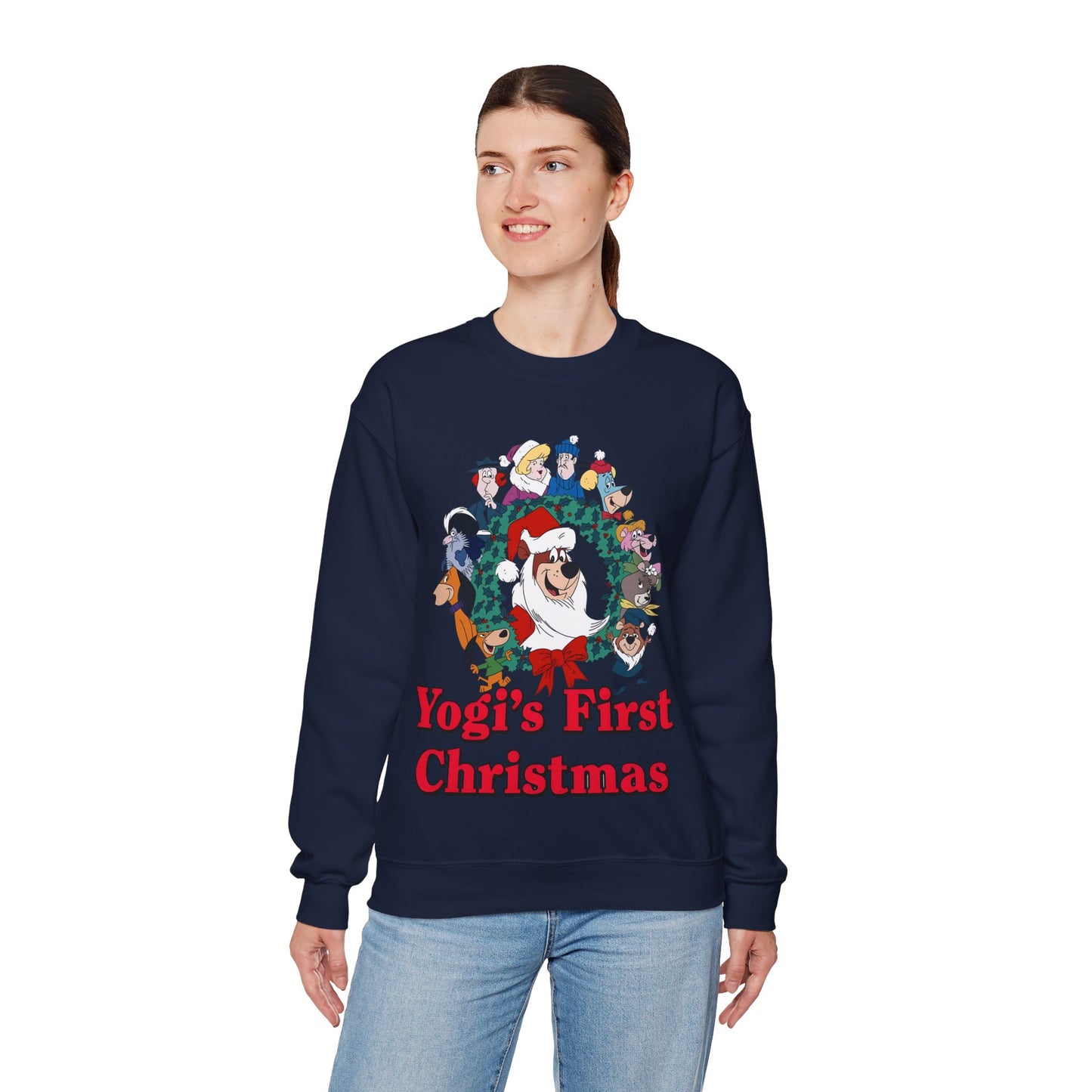 Yogi's First Christmas Crewneck Sweatshirt - Hanna-Barbera TV Holiday Special - Snagglepuss, Huckleberry Hound, Ranger Smith
