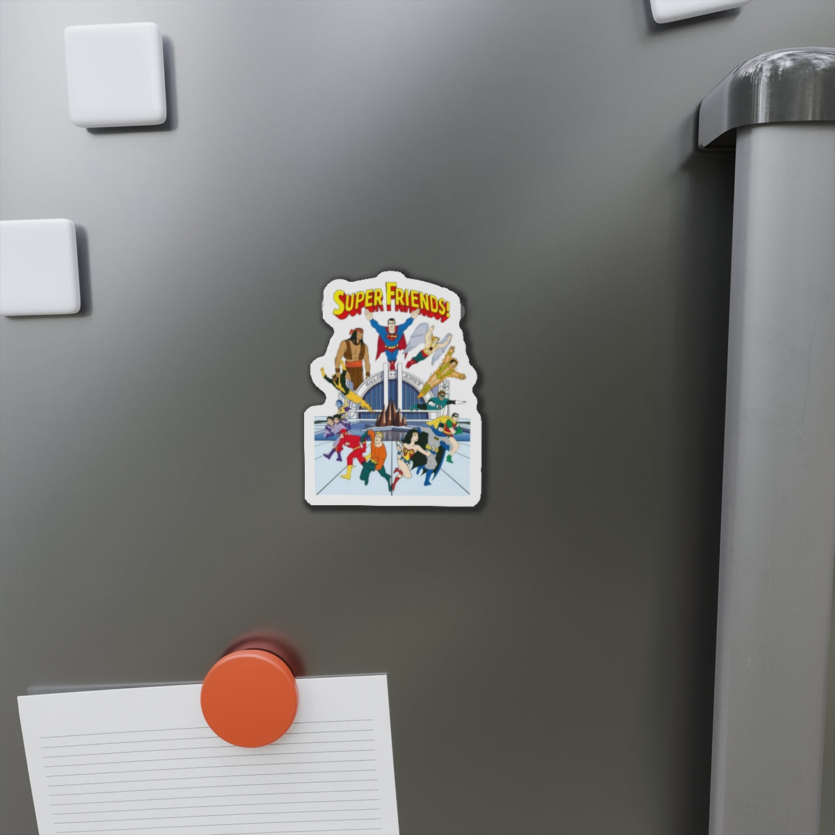 Super Friends Die-Cut Magnet - Beloved 1970s Saturday Morning Cartoon - Superman, Wonder Woman, Flash, Samurai, Green Lantern, Wonder Twins, Black Vulcan, Apache Chief - DC Comics - 3", 4", 5", 6"