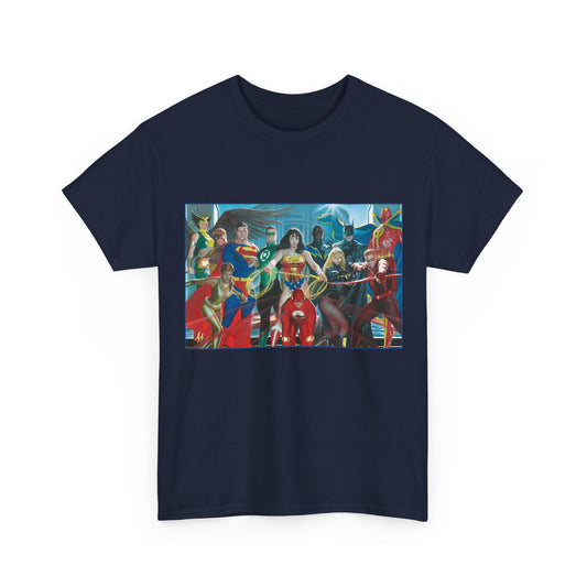 Justice League T-Shirt - Alex Ross Art - Superman, Wonder Woman, Batman, Flash, Black Canary, Vixen, Black Lightning, Green Lantern, Geo-Force, Red Tornado - DC Comics