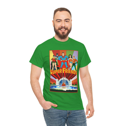 Super Friends T-Shirt - Batman, Superman, Wonder Woman, Robin - Hanna-Barbera Cartoon - DC Comics - Hall of Justice