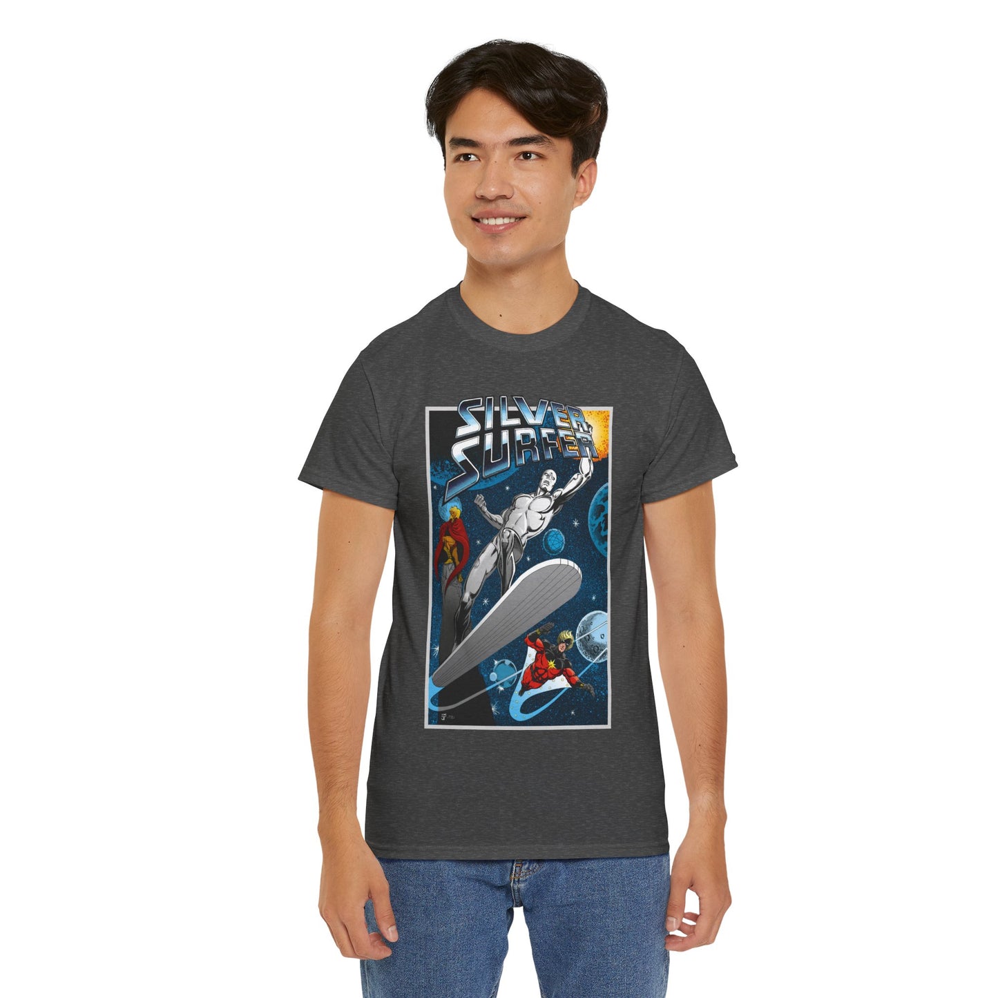 Silver Surfer T-Shirt - With Adam Warlock & Captain Marvel - Norrin Radd - Former Herald of Galactus - Fantastic Four Ally - Marvel Comics