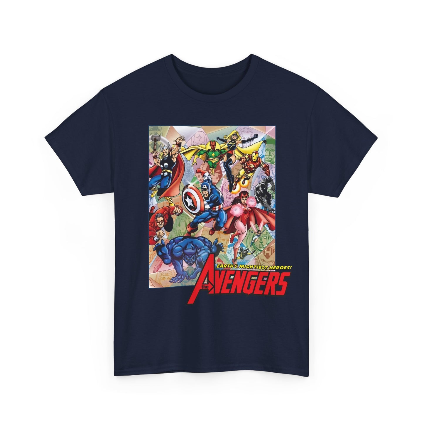Avengers T-Shirt - George Perez Art - Captain America, Iron Man, Thor, Scarlet Witch, Black Panther, Wonder Man, Beast, Vision - Marvel Comics