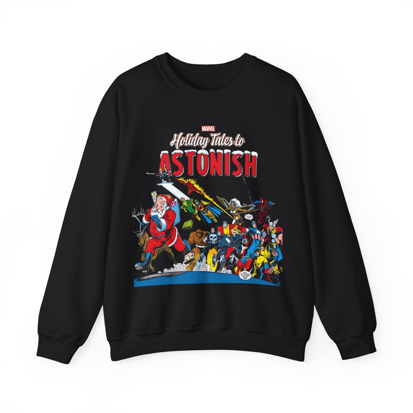 Marvel Comics Christmas Crewneck Sweatshirt - Spider-Man, Punisher, Ghost Rider, X-Men, Fantastic Four