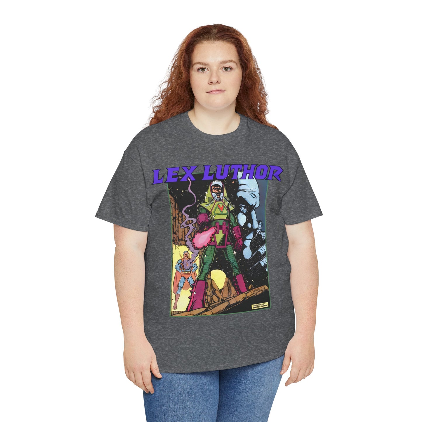 Lex Luthor T-Shirt - George Perez Art - 1980s DC Comics - Action Comics Armor - Inspiration for Super Powers Figure - Superman Enemy