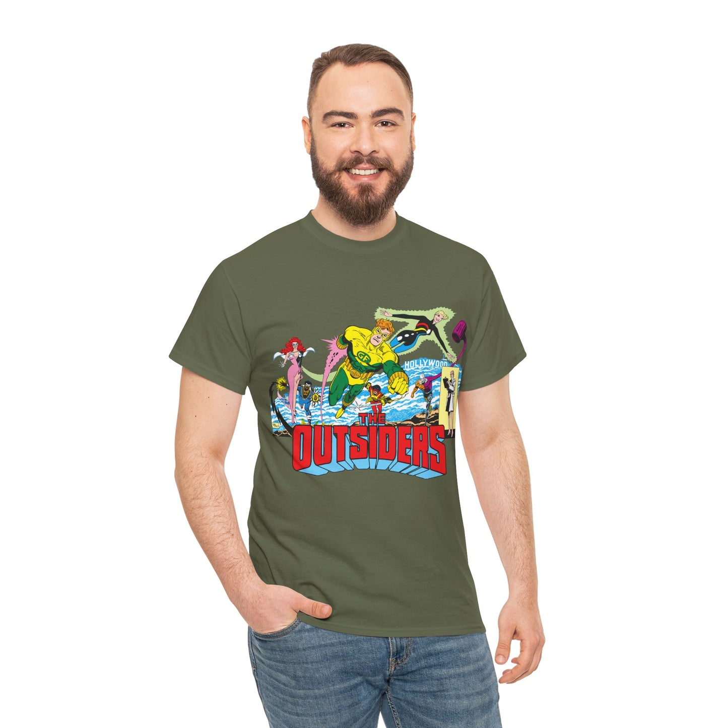 Outsiders T-Shirt - Amazing Jim Aparo Art - Black Lightning, Geo-Force, Katana, Metamorpho, Looker, Halo - DC Comics