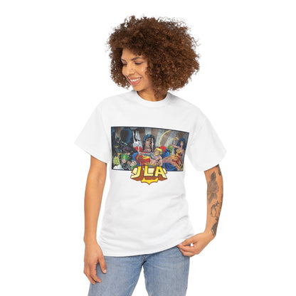 Justice League T-Shirt - Kevin Maguire Art - Superman, Wonder Woman, Batman, Flash, Aquaman, Martian Manhunter, Green Lantern - 90s Lineup - DC Comics
