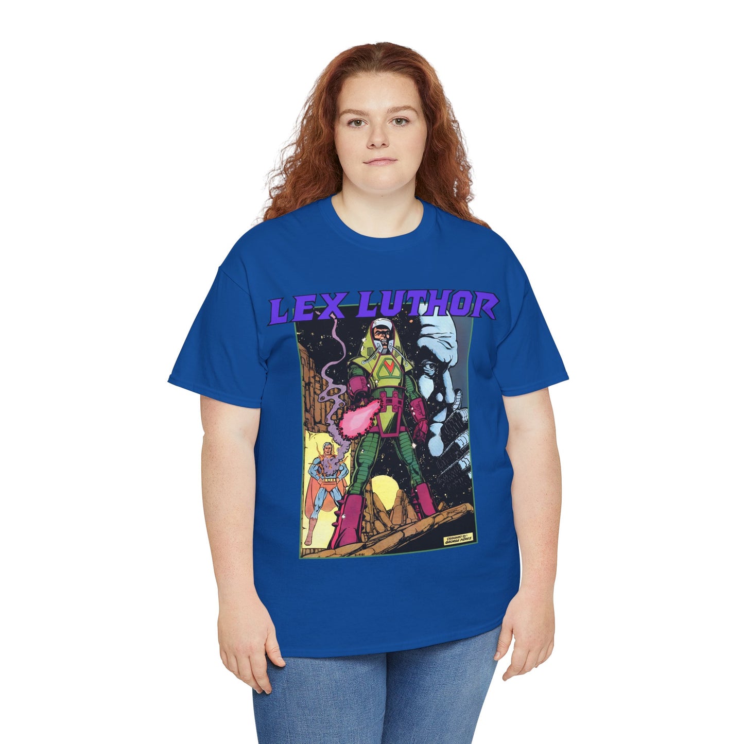 Lex Luthor T-Shirt - George Perez Art - 1980s DC Comics - Action Comics Armor - Inspiration for Super Powers Figure - Superman Enemy