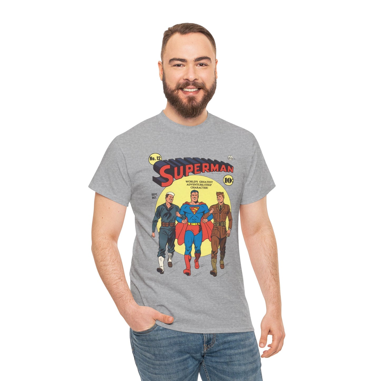 Superman T-Shirt - #12 Cover Art - Golden Age Classic - WWII Support - Iconic Image - DC Comics