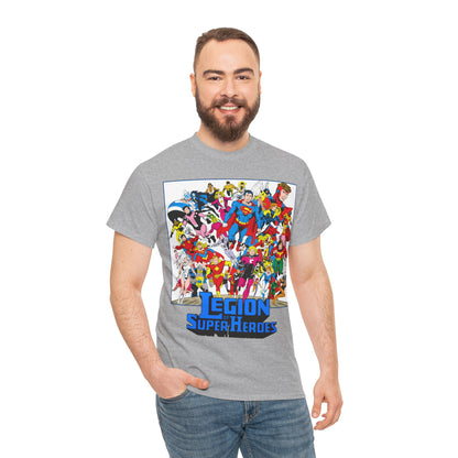 Legion of Super-Heroes T-Shirt - Greg Laroque Art - Who's Who in DC Comics - Superboy, Cosmic Boy, Dream Girl, Dawnstar, Supergirl, Sun Boy, Wildfire, Element Lad, Invisible Kid, Saturn Girl, Lightning Lad - DC Comics