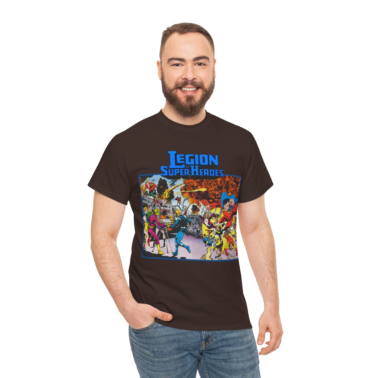 Legion of Super-Heroes T-Shirt - Steve Lightle Art - Mon-El, Saturn Girl, Brainiac 5, Sun Boy, Lightning Lad, Dawnstar, Timber Wolf - LOSH - DC Comics