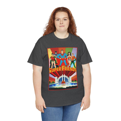 Super Friends T-Shirt - Batman, Superman, Wonder Woman, Robin - Hanna-Barbera Cartoon - DC Comics - Hall of Justice