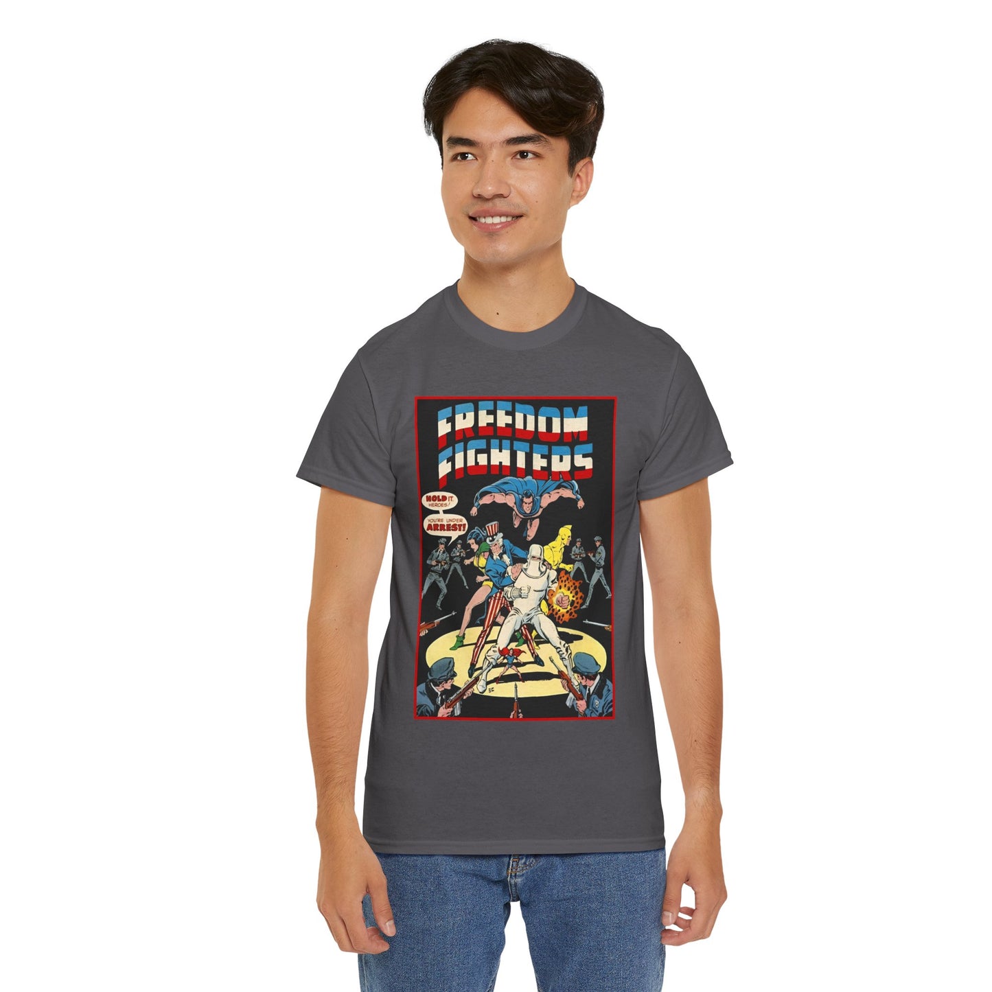 Freedom Fighters T-Shirt - 70s Series - Uncle Sam, The Ray, Phantom Lady, Doll Man, Black Condor, Human Bomb - DC Comics