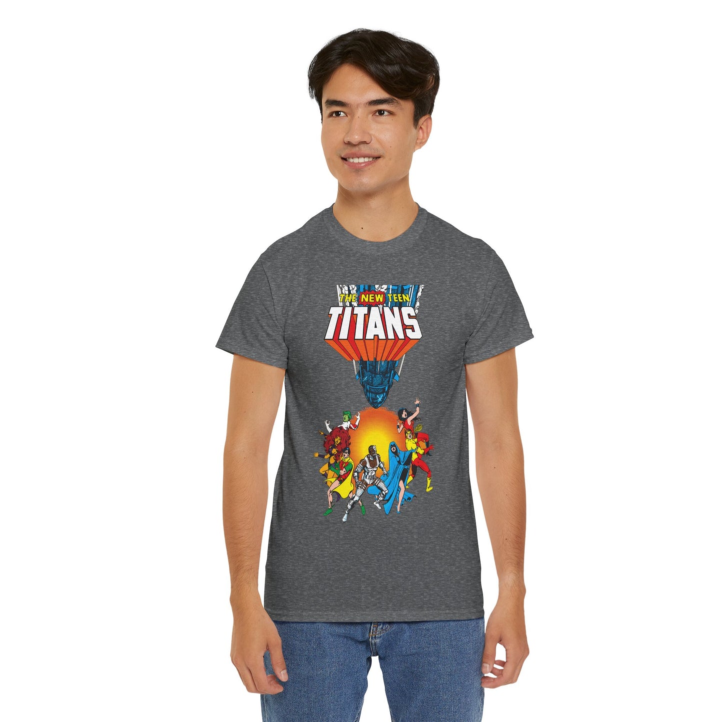 New Teen Titans T-Shirt - George Perez Art - Robin, Wonder Girl, Cyborg, Raven, Starfire, Kid Flash - #10 Cover Art - DC Comics