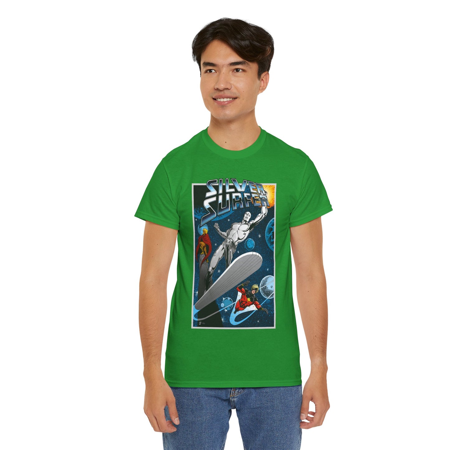 Silver Surfer T-Shirt - With Adam Warlock & Captain Marvel - Norrin Radd - Former Herald of Galactus - Fantastic Four Ally - Marvel Comics