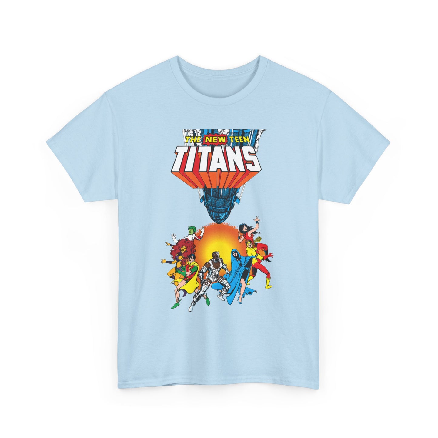 New Teen Titans T-Shirt - George Perez Art - Robin, Wonder Girl, Cyborg, Raven, Starfire, Kid Flash - #10 Cover Art - DC Comics